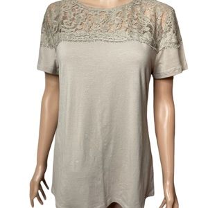 H&M Gray Short Sleeve Blouse with Lace Detail